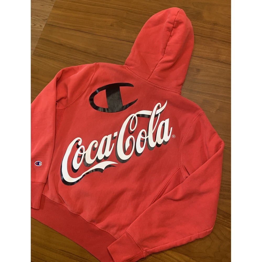Vintage Champion x Coca Cola Reverse Weave Hoodie Sweatshirt Mens M Red Pullover